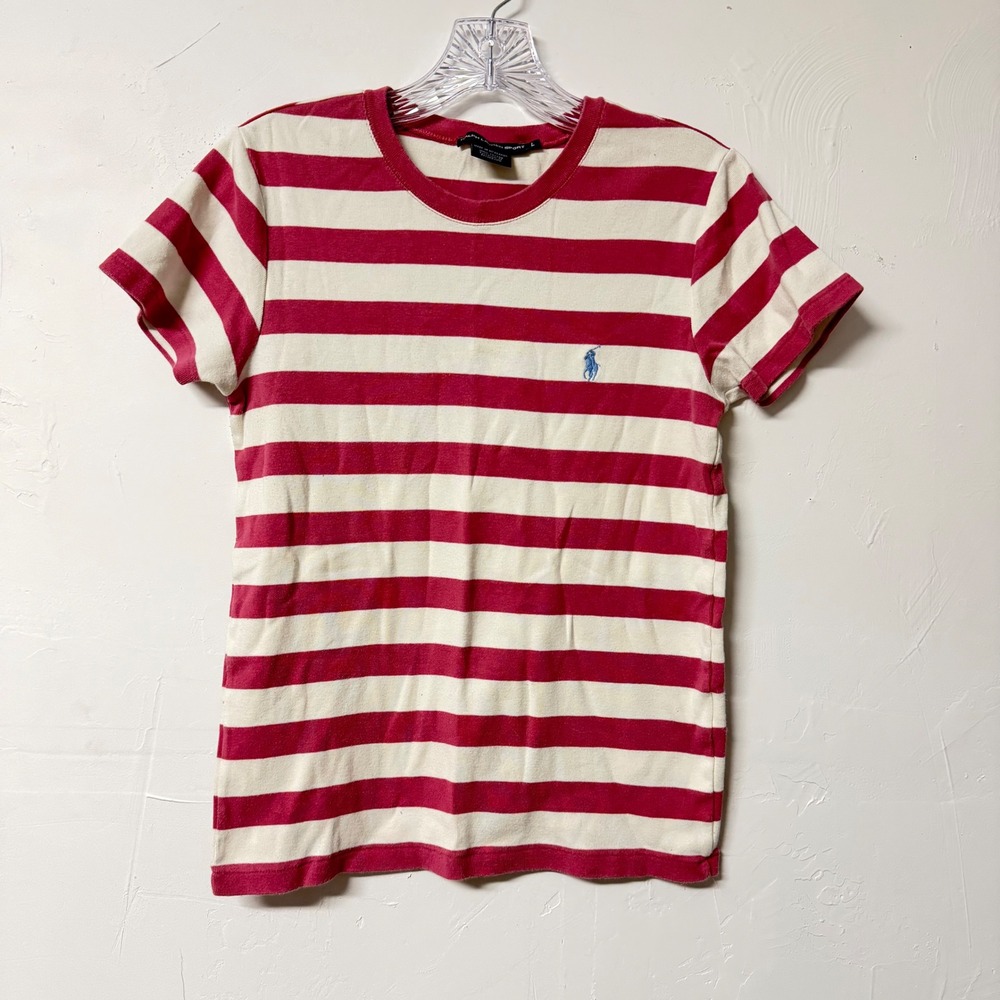Vintage Ralph Lauren Sport Women Striped Crew Neck Short Sleeve T Shirt Size L